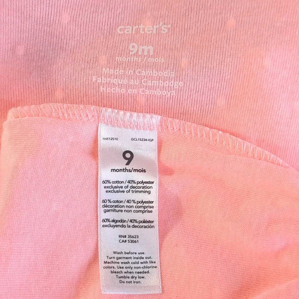 Carter's Girl's Narwhal Snap-Up Romper Size 9-Months Pink/Coral Ruffle Arms Legs